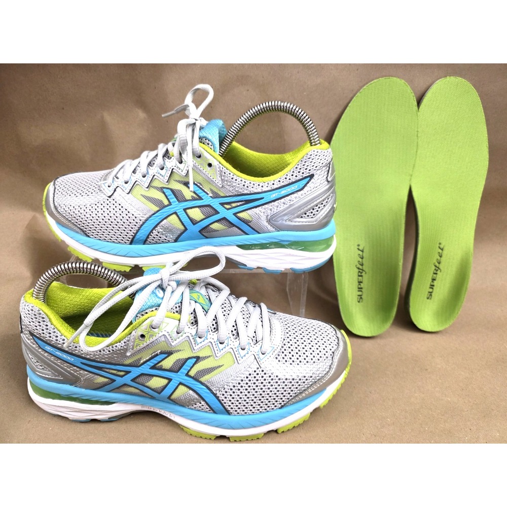 Asics (Sz 8 D) GT-2000 4 Womens Gray Blue Yellow Athletic Running Shoes Sneaker